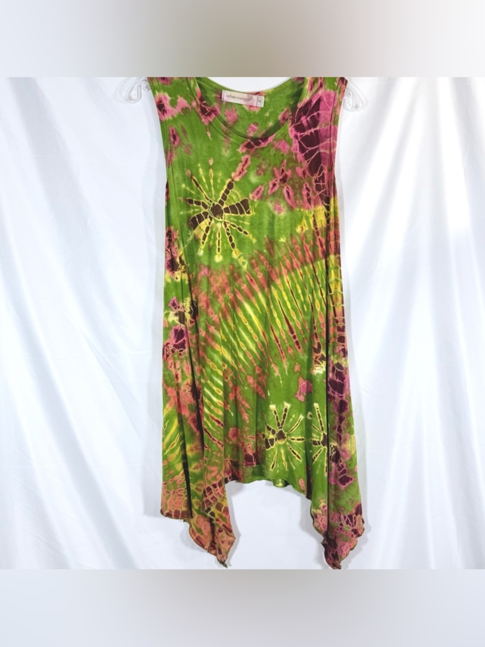 Urban Mangoz Asymmetrical Lime Green And Pink Tie Dye Tank Dress Size Medium